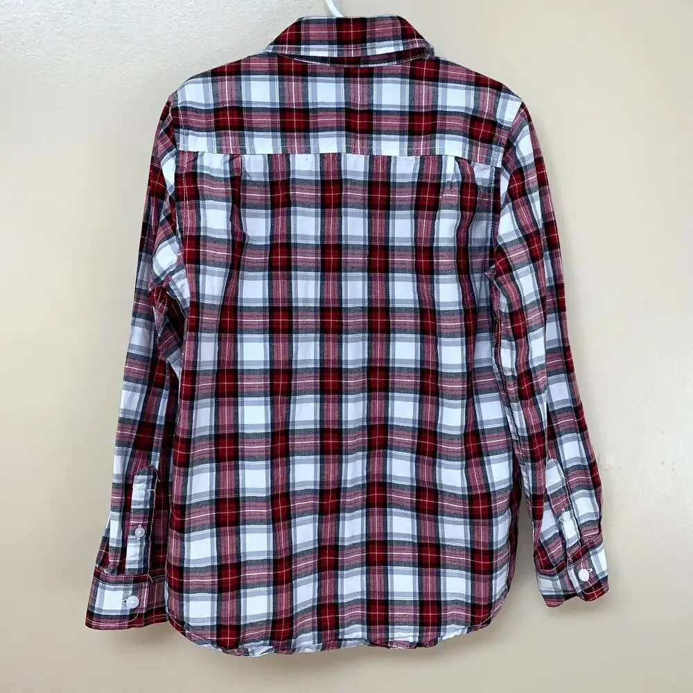 The Children's Place Plaid Button-Up Long Sleeve Tops Size: Medium 7/8 Girls